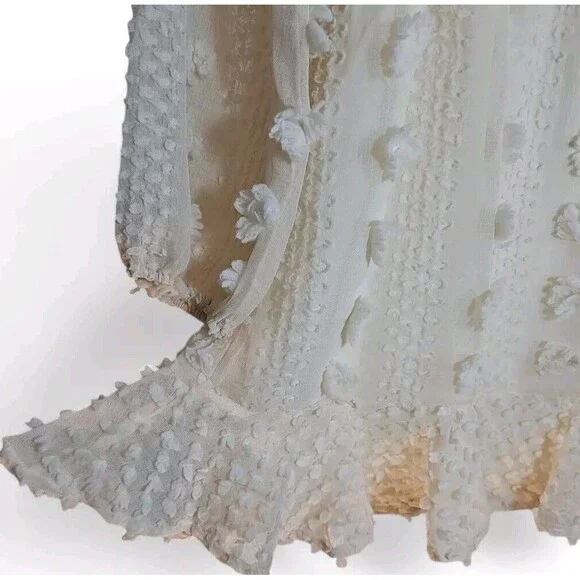 Pink Lily Long Shear Balloon Sleeves Swiss Dot Dress Beige Women Sz M Lined - Picture 6 of 11